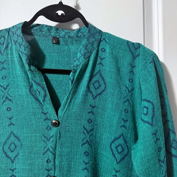 Vintage 90s Teal Geometric Tunic Button-Up – Size L - Picture 13 of 15